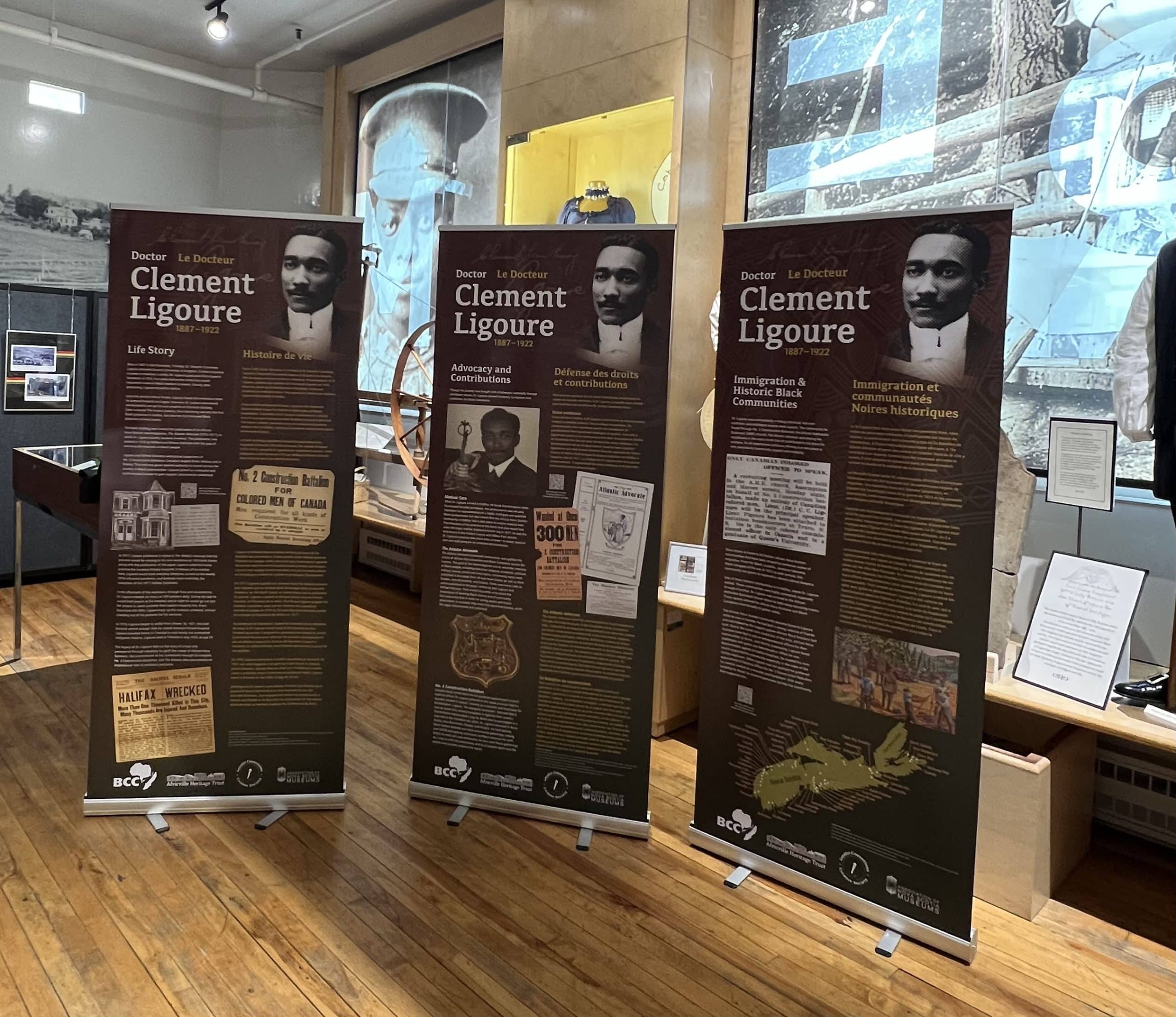 3 pop-up banners with the story of Dr. Ligoure